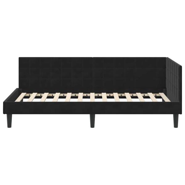 Eckbettgestell mit Kopfteil Schwarz 90 x 190 cm Samt