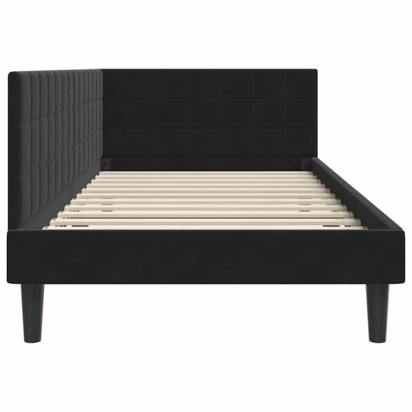 Eckbettgestell mit Kopfteil Schwarz 90 x 190 cm Samt