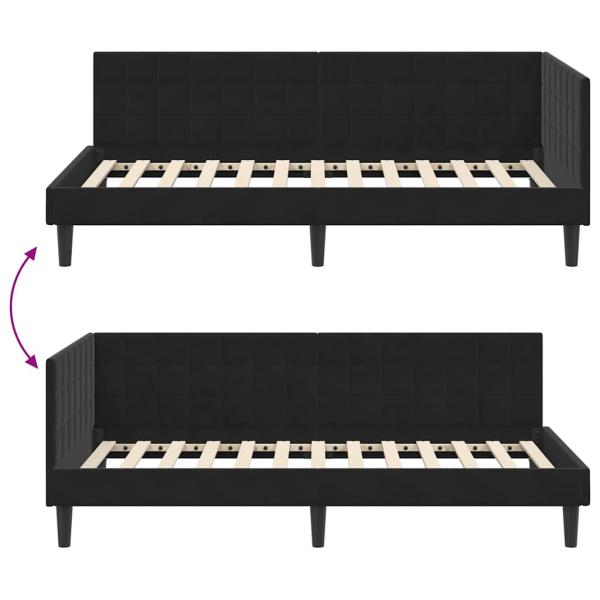 Eckbettgestell mit Kopfteil Schwarz 90 x 190 cm Samt