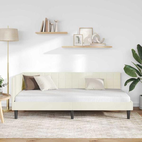 Eckbettgestell mit Kopfteil Creme 90 x 190 cm Samt