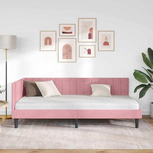 Eckbettgestell mit Kopfteil Rosa 90 x 200 cm Samt
