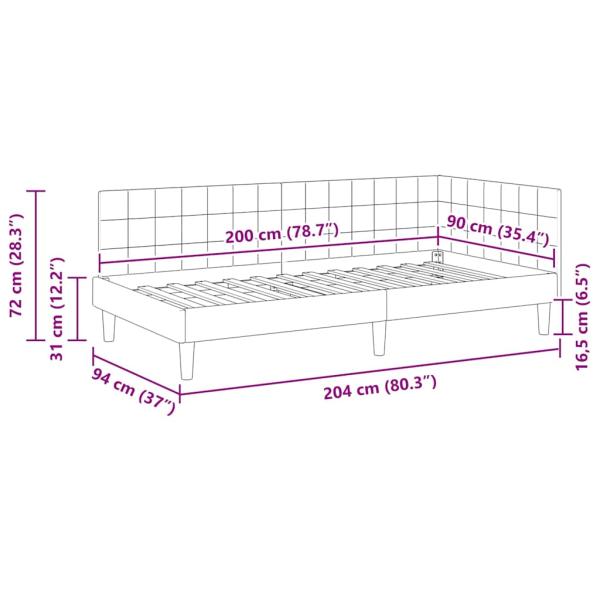 Eckbettgestell mit Kopfteil Schwarz 90 x 200 cm Samt