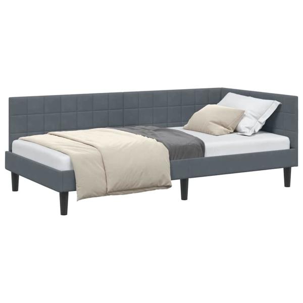 Eckbettgestell mit Kopfteil Dunkelgrau 100 x 200 cm Samt