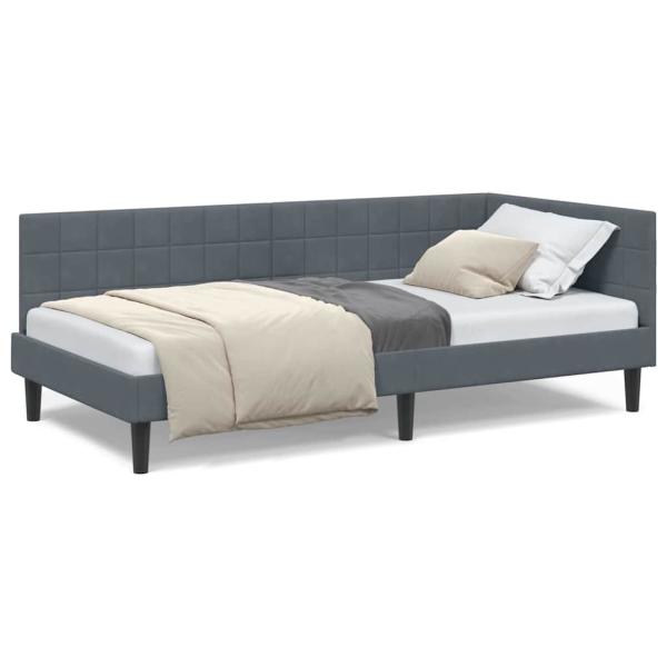 Eckbettgestell mit Kopfteil Dunkelgrau 100 x 200 cm Samt