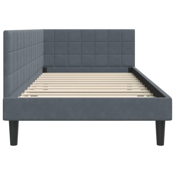 Eckbettgestell mit Kopfteil Dunkelgrau 100 x 200 cm Samt