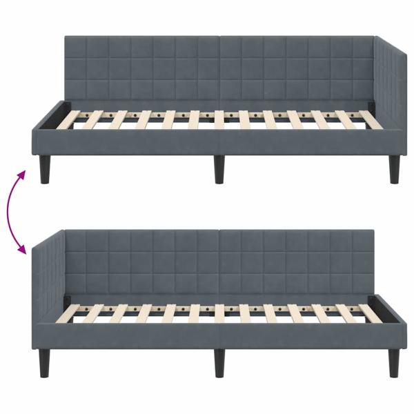 Eckbettgestell mit Kopfteil Dunkelgrau 100 x 200 cm Samt