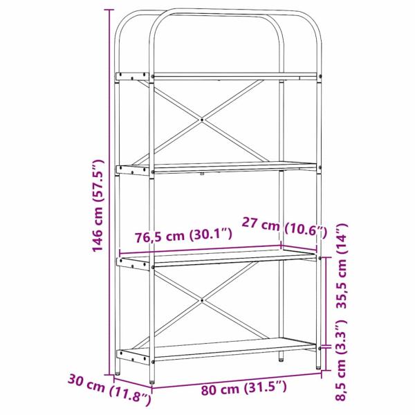 Regal Eiche handwerklich 80 x 30 x 146 cm Holzwerkstoff