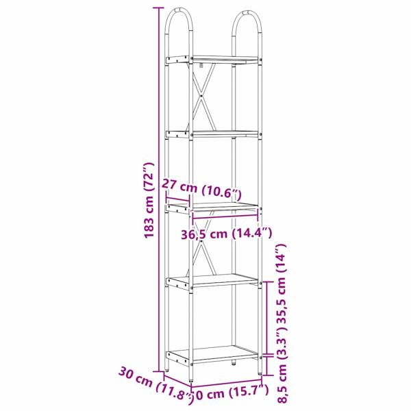 Regal Grau Sonoma 40 x 30 x 183 cm Holzwerkstoff
