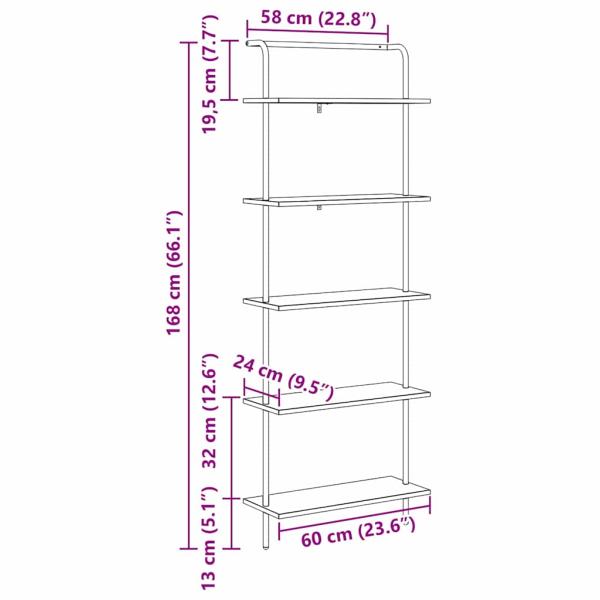 Regal Grau Sonoma 60 x 24 x 168 cm Holzwerkstoff