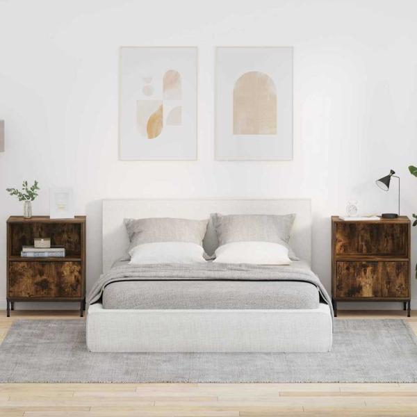 ARDEBO.de - Nachttische 2 pcs Räuchereiche 49 x 36 x 61 cm Holzwerkstoff