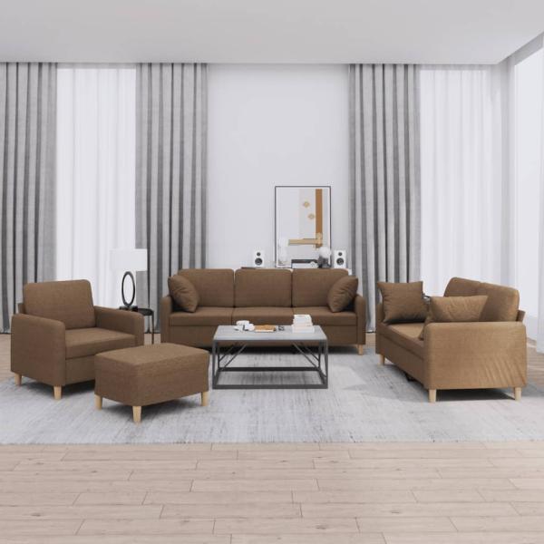 ARDEBO.de - 4-tlg. Sofagarnitur mit Kissen Braun Stoff
