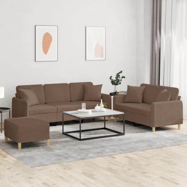 ARDEBO.de - 3-tlg. Sofagarnitur mit Kissen Braun Stoff