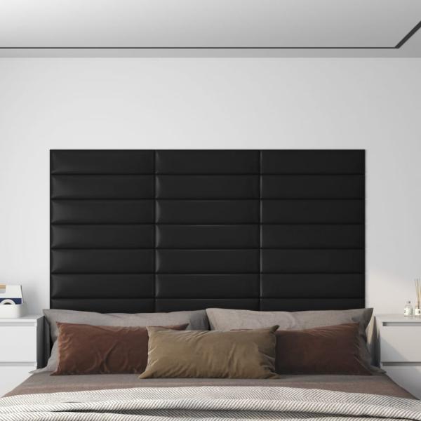 ARDEBO.de - Wandpaneele 12 Stk. Schwarz 60x15 cm Kunstleder 1,08 m²