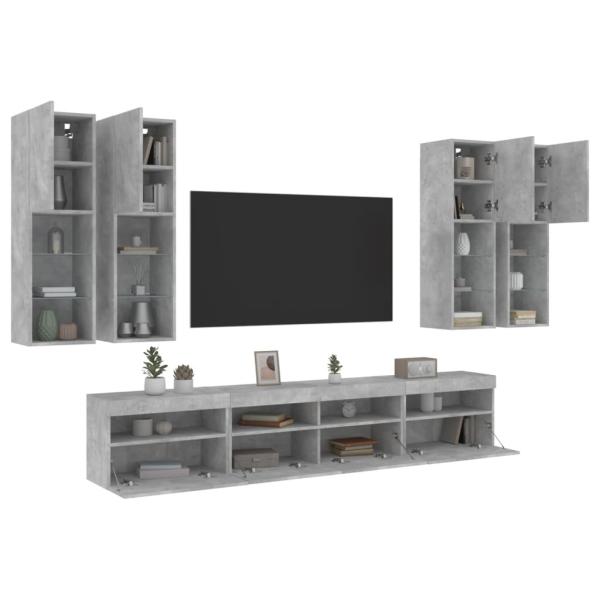 ARDEBO.de - 7-tlg. TV-Wohnwand mit LED-Leuchten Betongrau