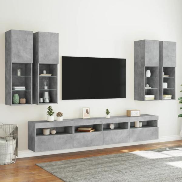 7-tlg. TV-Wohnwand mit LED-Leuchten Betongrau