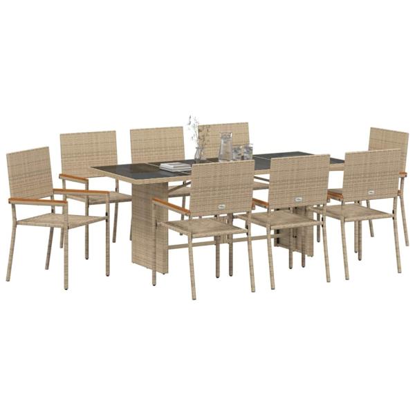 Garten Essgruppe 9 pcs Beige 190 x 80 x 75 cm Poly-Rattan