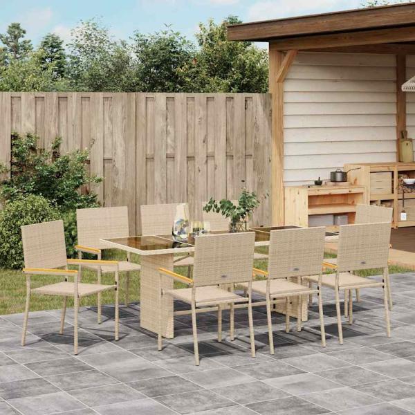 Garten Essgruppe 9 pcs Beige 190 x 80 x 75 cm Poly-Rattan