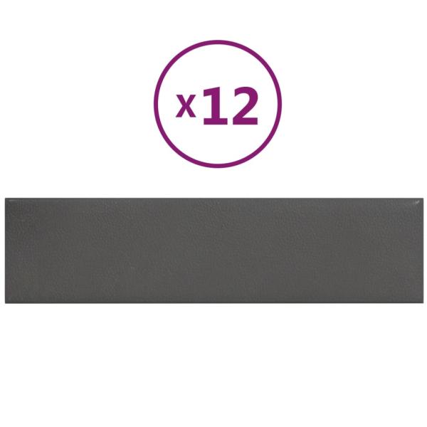 Wandpaneele 12 Stk. Grau 60x15 cm Kunstleder 1,08 m²
