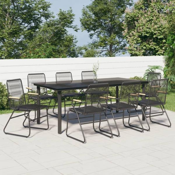 ARDEBO.de - 9-tlg. Garten-Essgruppe Schwarz PVC Rattan