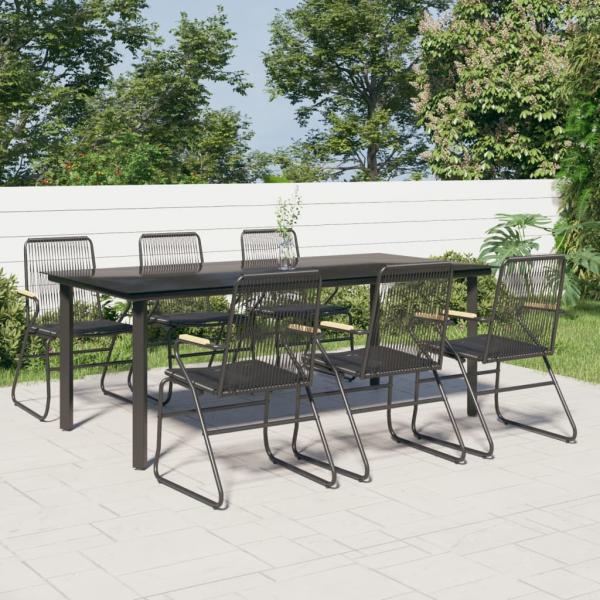 ARDEBO.de - 7-tlg. Garten-Essgruppe Schwarz PVC-Rattan