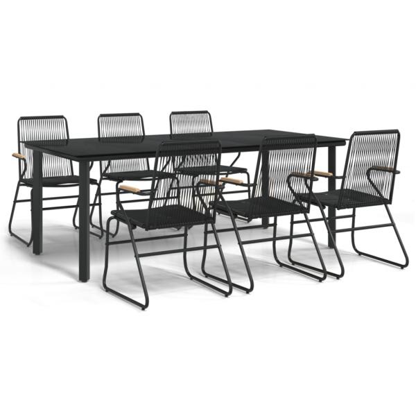 7-tlg. Garten-Essgruppe Schwarz PVC-Rattan