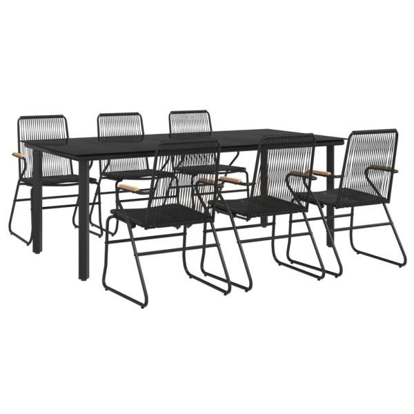 7-tlg. Garten-Essgruppe Schwarz PVC-Rattan