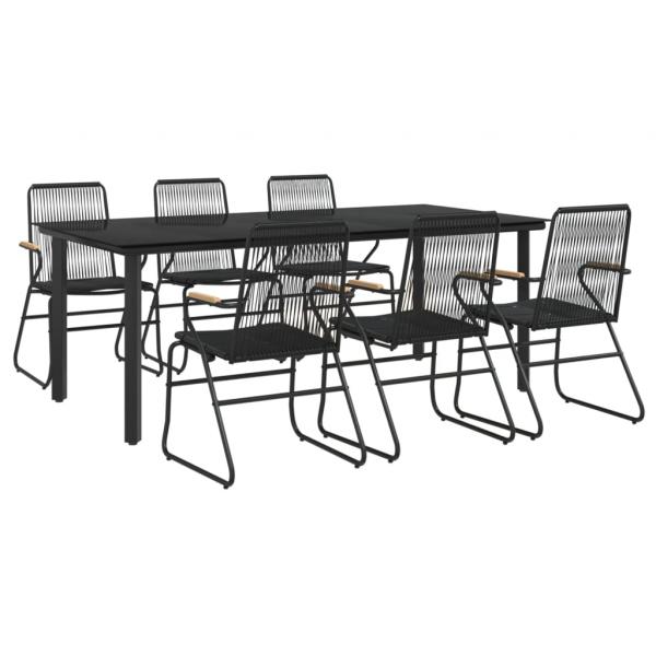 7-tlg. Garten-Essgruppe Schwarz PVC-Rattan
