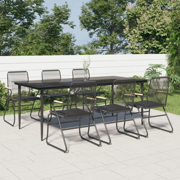 ARDEBO.de - 7-tlg. Garten-Essgruppe Schwarz PVC-Rattan
