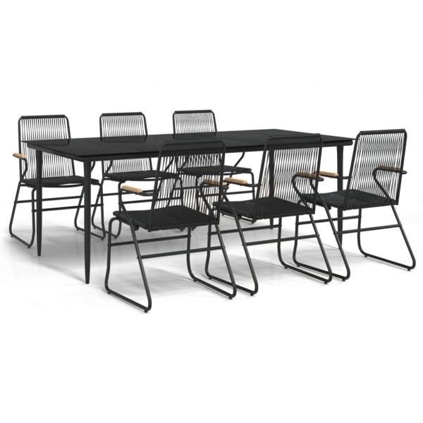 7-tlg. Garten-Essgruppe Schwarz PVC-Rattan
