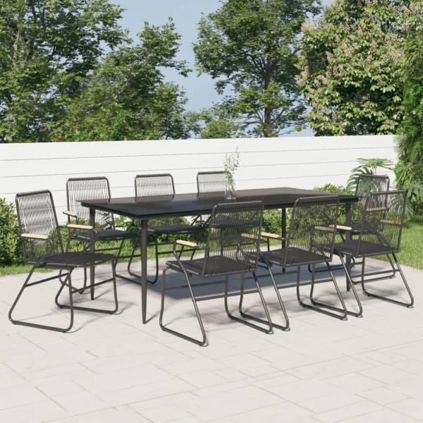 ARDEBO.de - 9-tlg. Garten-Essgruppe Schwarz PVC Rattan