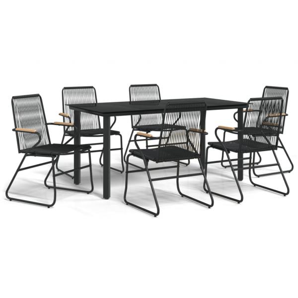 7-tlg. Garten-Essgruppe Schwarz PVC-Rattan