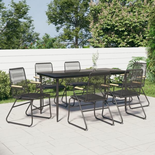ARDEBO.de - 7-tlg. Garten-Essgruppe Schwarz PVC-Rattan