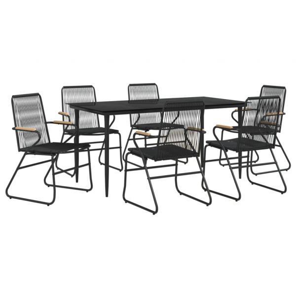 7-tlg. Garten-Essgruppe Schwarz PVC-Rattan