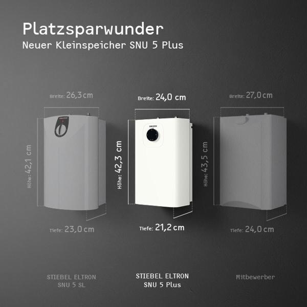 STIEBEL ELTRON Boiler SNU 5 Plus mit Wasserhahn matt-schwarz MAE-B, antitropf-, thermostop-Funktion, sehr kompakt, Untertischboiler 5 Liter Niederdruck, mit Stecker 230V, 2 kW, Made in Germany (208119)