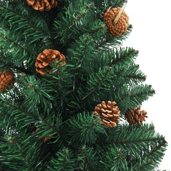 Weihnachtsbaum Schlank mit Echtholz und Zapfen Grün 180 cm PVC