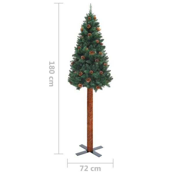 Weihnachtsbaum Schlank mit Echtholz und Zapfen Grün 180 cm PVC