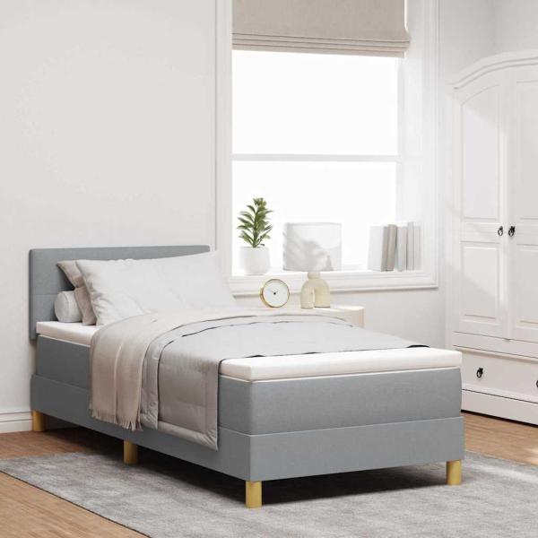 ARDEBO.de - Boxspringbett mit Matratze Hellgrau 90 x 190 cm Stoff
