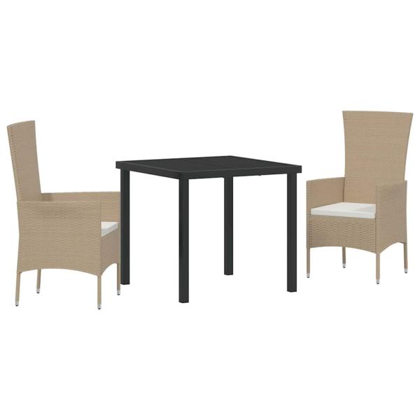 Garten Essgruppe mit Kissen 3 pcs Beige Poly-Rattan
