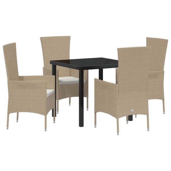 ARDEBO.de - Garten Essgruppe mit Kissen 5 pcs Beige Poly-Rattan