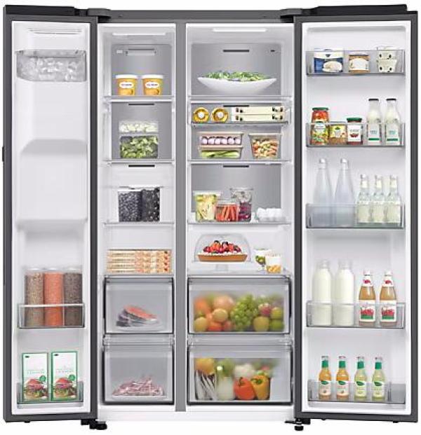 Samsung RS90F64EDTEF Stand Side-by-Side Kombination, 91,2 cm breit, 621 L, NoFrost+, Eis- und Wasserspender, Festwasseranschluss, Edelstahloptik