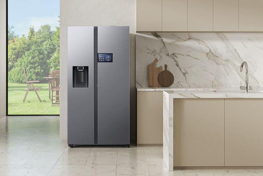 Samsung RS90F64EDTEF Stand Side-by-Side Kombination, 91,2 cm breit, 621 L, NoFrost+, Eis- und Wasserspender, Festwasseranschluss, Edelstahloptik