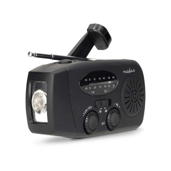 Notfallradio | Tisch Ausführumg | AM / FM | Powerbank Funktion | Akkubetrieben / Handkurbel / Stromversorgung über USB | Schwarz