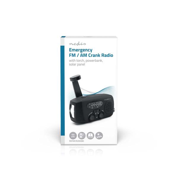 Notfallradio | Tisch Ausführumg | AM / FM | Powerbank Funktion | Akkubetrieben / Handkurbel / Stromversorgung über USB | Schwarz