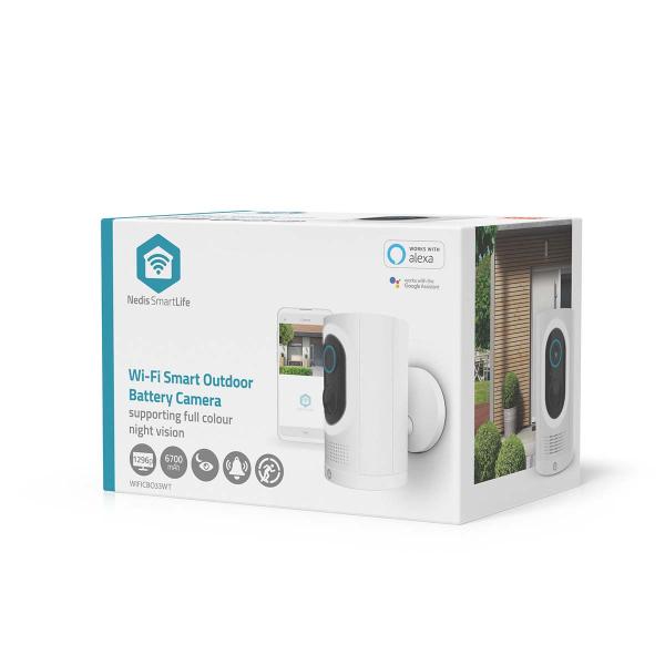 SmartLife Außenkamera | Wi-Fi | Spotlight | 3MP Full HD 1296p | IP65 | Max. Batterie-Lebensdauer: 6 Monate | Cloud Storage (optional) / microSD (not enthalten) | 5 V DC | mit Bewegungssensor | Nachtsicht | Weiss