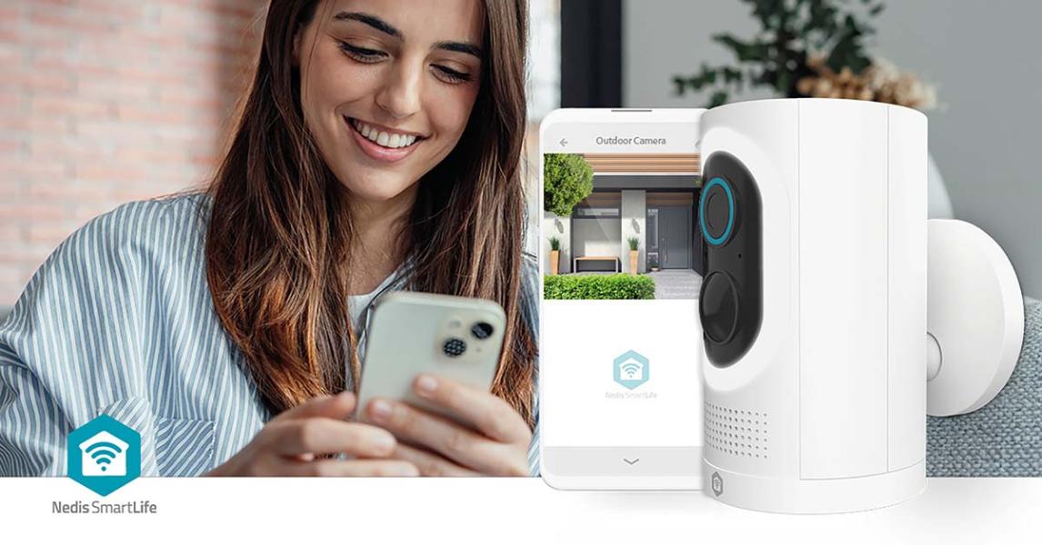 SmartLife Außenkamera | Wi-Fi | Spotlight | 3MP Full HD 1296p | IP65 | Max. Batterie-Lebensdauer: 6 Monate | Cloud Storage (optional) / microSD (not enthalten) | 5 V DC | mit Bewegungssensor | Nachtsicht | Weiss