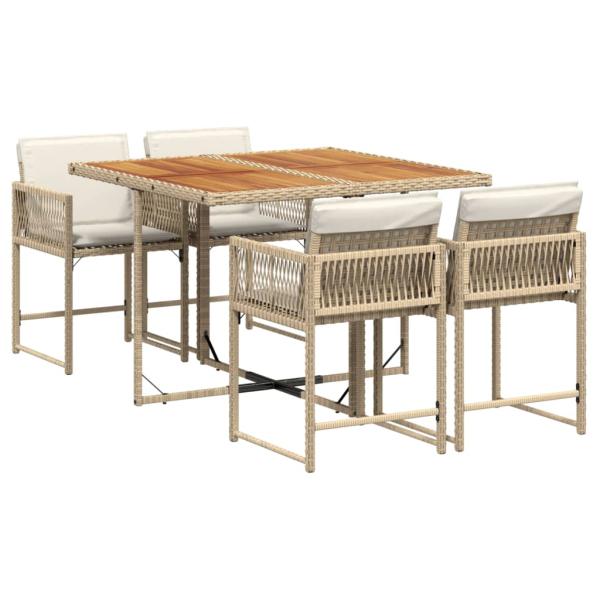 5-tlg. Garten-Essgruppe mit Kissen Beige Poly Rattan