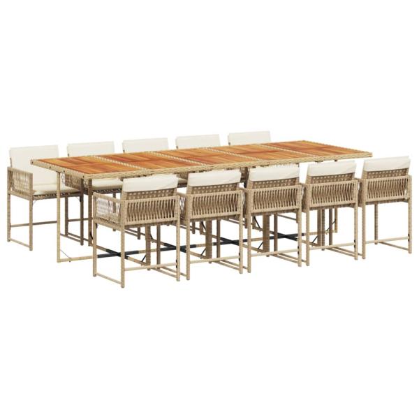 ARDEBO.de - 11-tlg. Garten-Essgruppe mit Kissen Beige Poly Rattan
