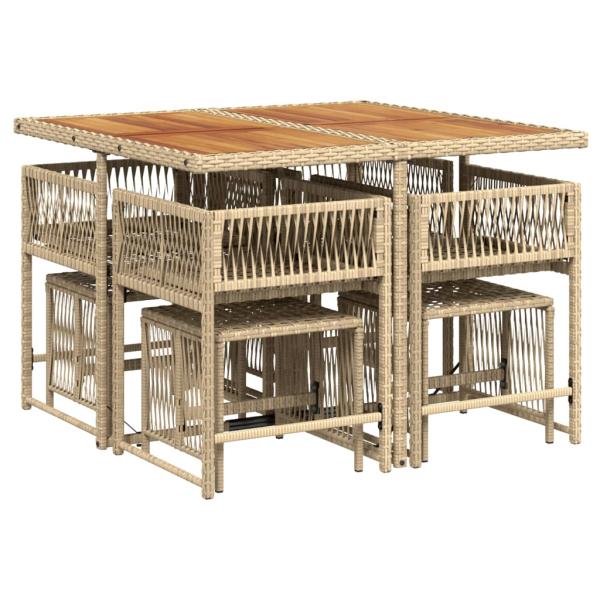 9-tlg. Garten-Essgruppe mit Kissen Beige Poly Rattan