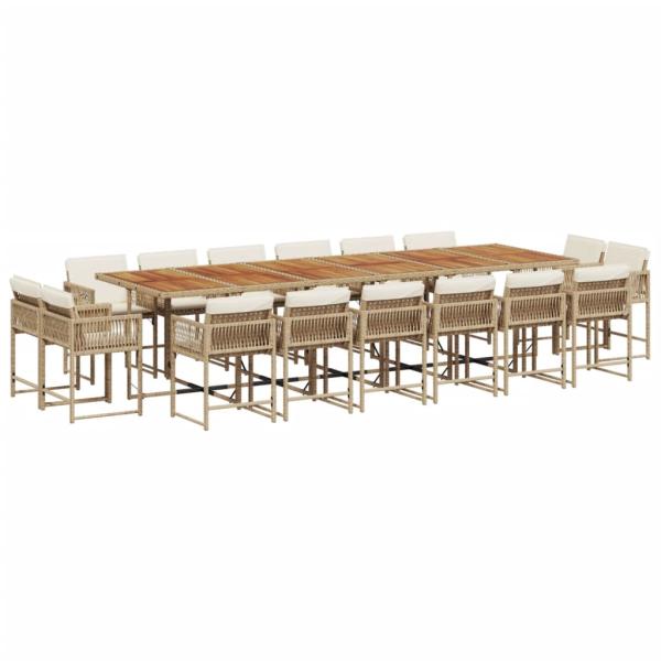 17-tlg. Garten-Essgruppe mit Kissen Beige Poly Rattan