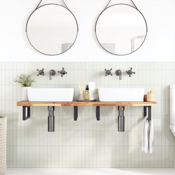 Waschbeckenregal Wandmontage Stahl und Akazienholz